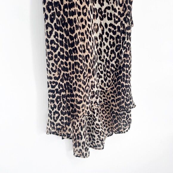 GANNI Mullin Georgette Leopard Print Wrap Maxi Dress Brown Women's 36 US S NEW - Picture 7 of 11